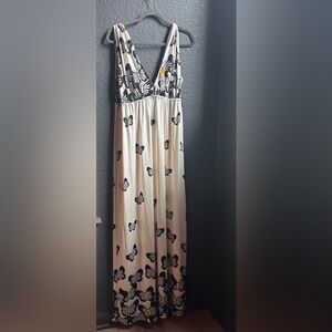 Alice + Olivia Ivory /Black Butterfly Deep V-Neck Sleeveless Dress size large